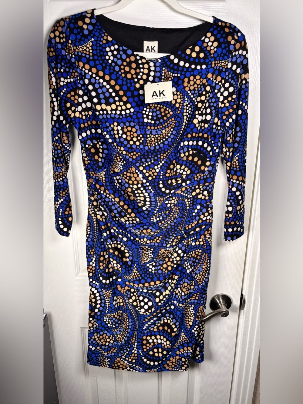 Anne Klein Blue, Tan & White Dot-Print Sheath Dress